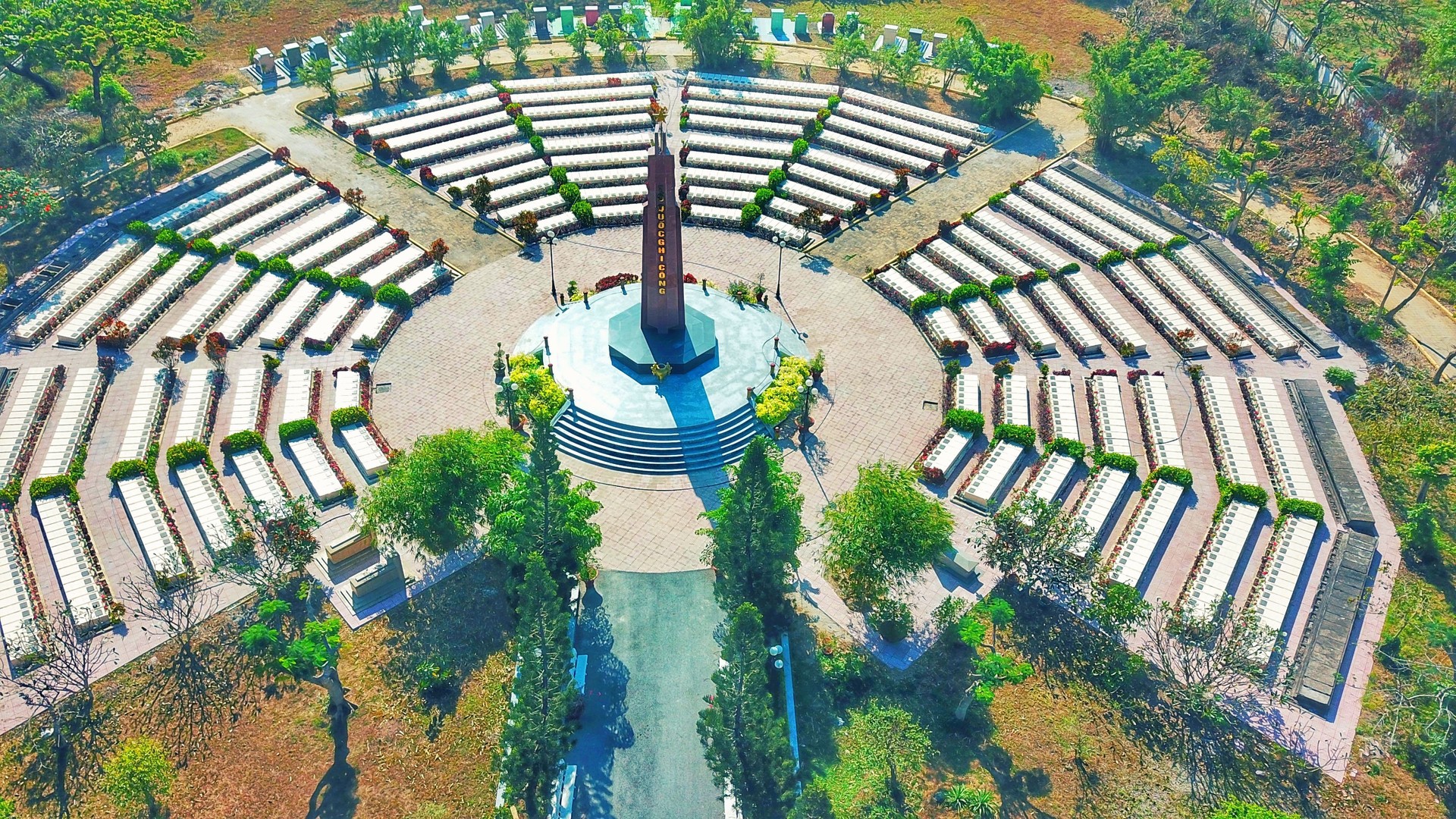 Martyrs' cemetery in Tien Giang province from drone view
